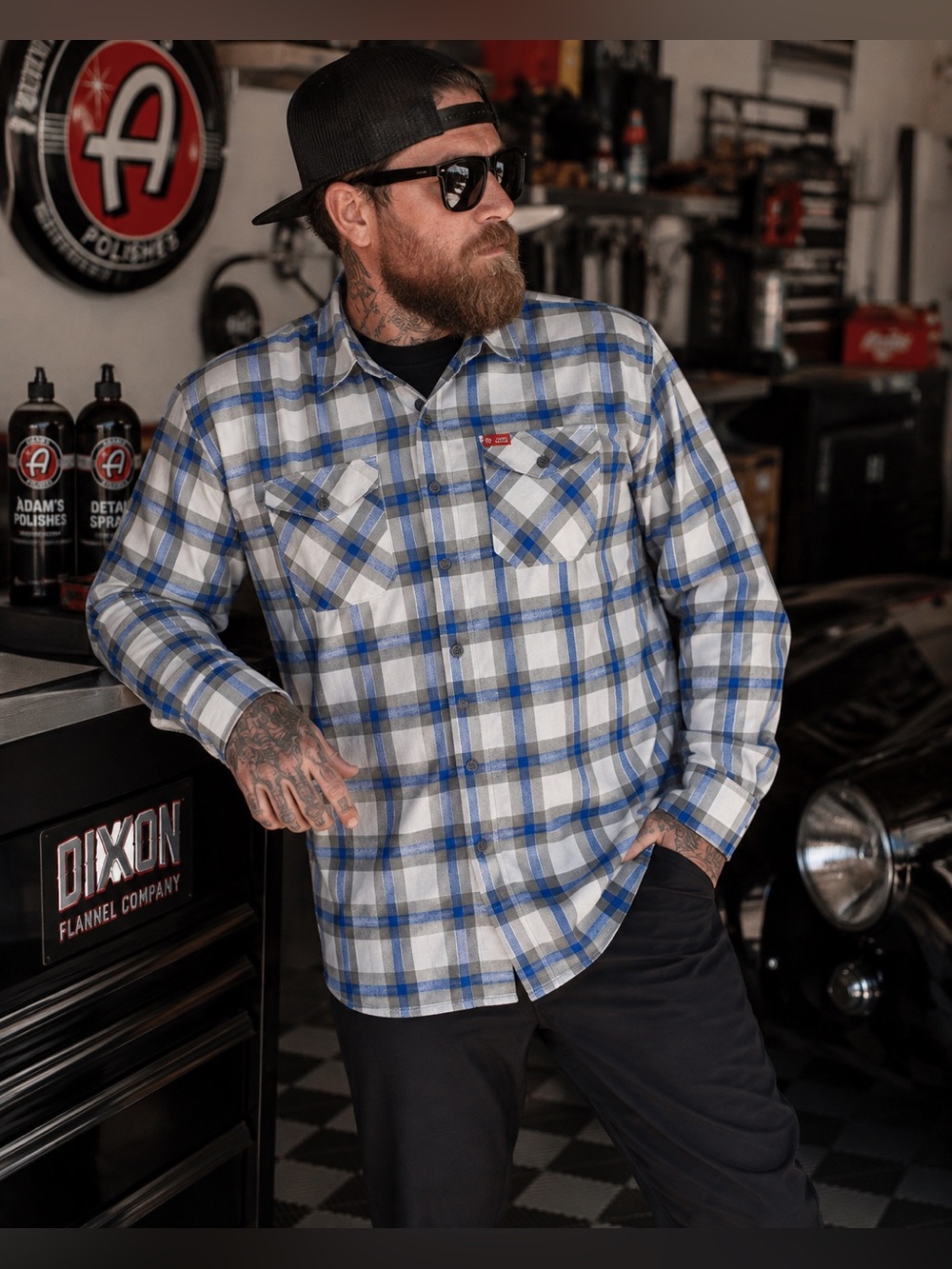 DIXXON x Adams Polishes Rinser Flannel XXL Blue Plaid